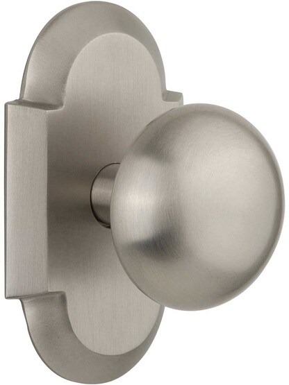 Arched Rosette Door Set with Classic Round Knobs in Satin Nickel.